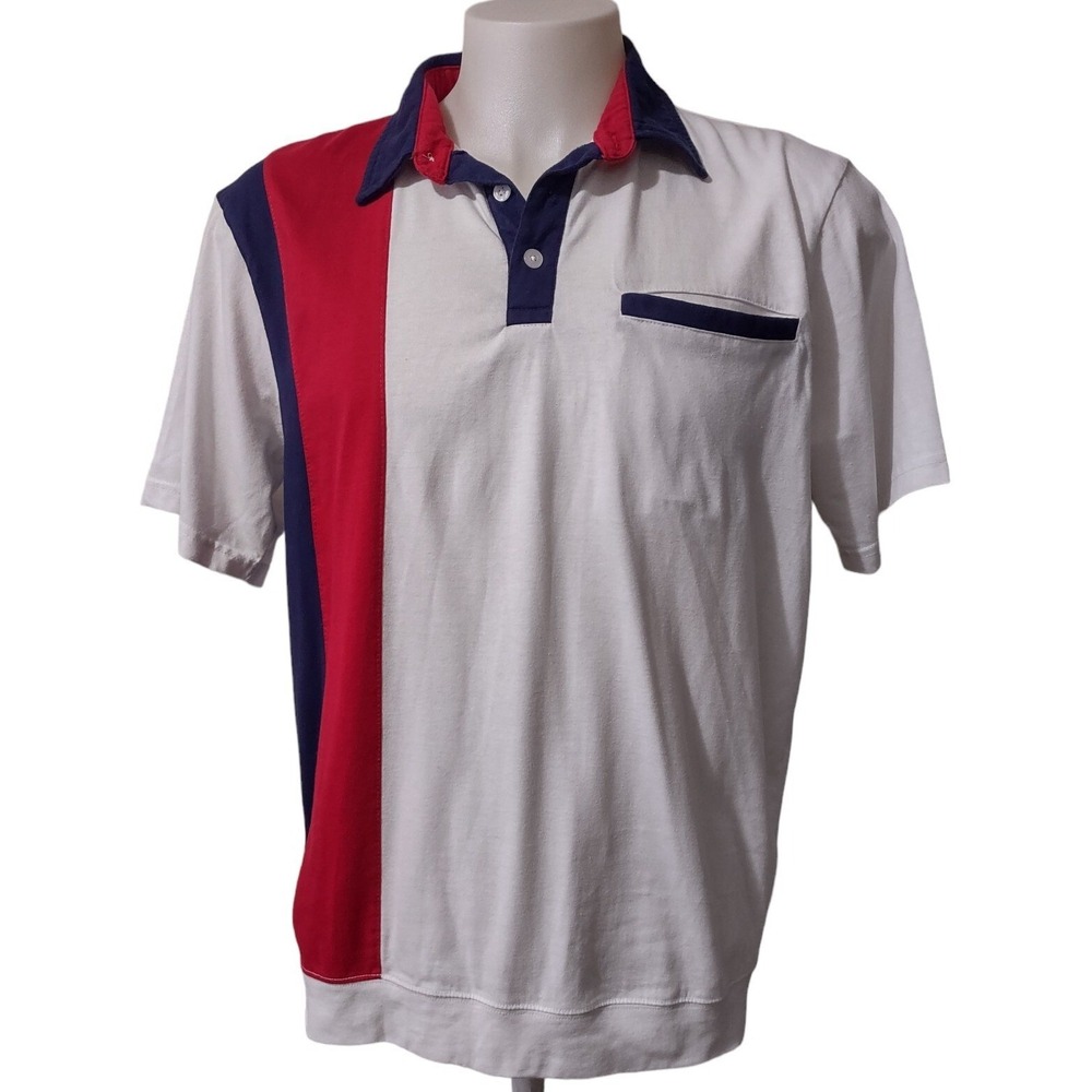 Haband Casual Joe Polo Shirt Large Mens Core Retro Color Block White Red Blue L